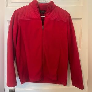 Talbots red zip up polyester jacket with plaid on inside.  Size Medium Petite